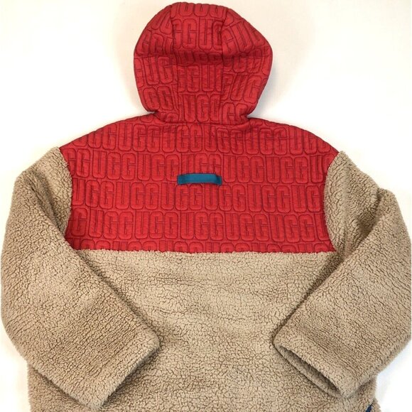 Ugg RTW Mens Sherpa Fleece 1/2 Zip Red Hoodie Hooded Pullover Size Large - Picture 8 of 11